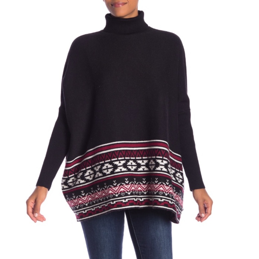 Joseph A. Patterned Turtleneck Poncho Sweater Size Large